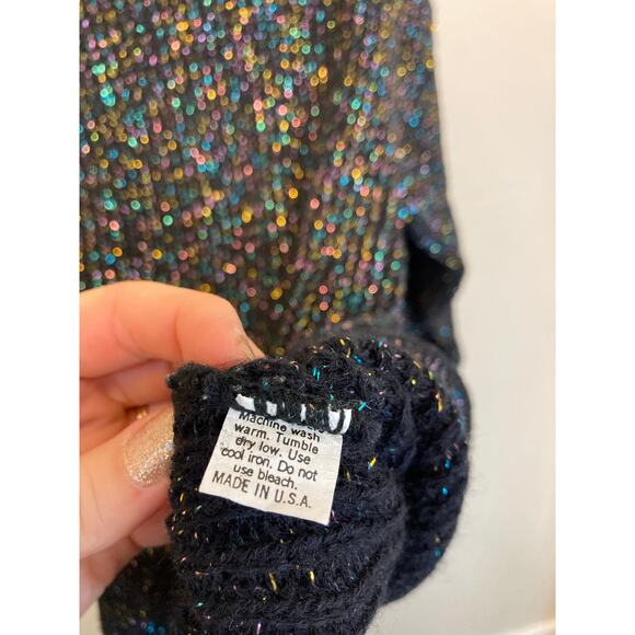 90's Vintage Spring Seasons Black Metallic Long Sleeve Crewneck Sweater S/M - Picture 9 of 11